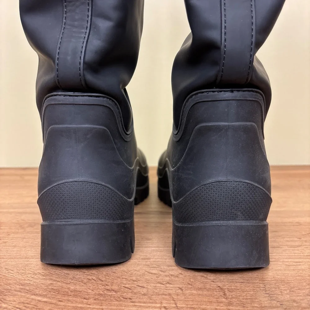 SAM EDELMAN Lessie Tall Rain Boots In Black Women‎ Size 8 Slip-On Weatherproof